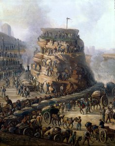 Der Kaiser Napoleon III. und die Kaiserin Eugenie besuchen den Chaillot-Hügel während der Einebnung, 1867 (Detail)