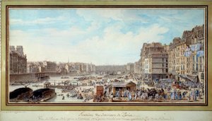 Ansicht des Hafens am Walfang, aufgenommen vom alten Marché aux veaux in Richtung der Brücke Notre-Dame in Paris Aquarell von Louis Nicolas de Lespinasse (1734-1808). 1782. Paris, Musée Carnavalet von Louis Nicolas de Lespinasse