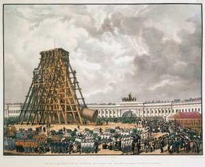 Aufrichtung der Alexandersäule in Sankt Petersburg, 1836