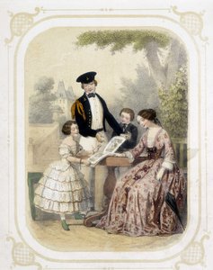 Familie um ein Bilderbuch - in „Album du jeune voyageur“, illustriert von Louis Lassalle