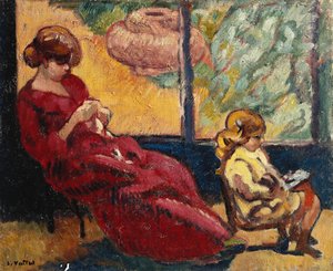 Mme. Valtat beim Nähen mit ihrem Sohn Jean von Louis Valtat
