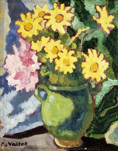 Gelbe Gänseblümchen in einem grünen Krug von Louis Valtat