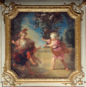 Das Spiel der Tauben. Türsturz gemalt von Louis Boullongne Le Jeune (1654-1733) von Louis de Boullongne