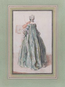 Frau, die Geige spielt, von hinten gesehen, ca. 1758-59