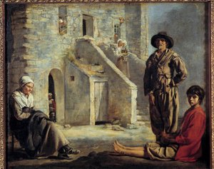 Bauern vor ihrem Haus. Gemälde von Louis Le Nain (1593-1648)