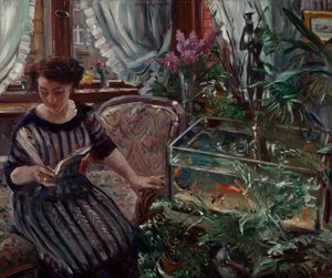 Dame am Goldfischbassin von Lovis Corinth
