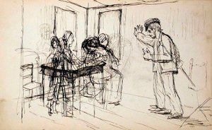 Blockhaus (recto), Figuren im Innenraum (verso) von Lovis Corinth
