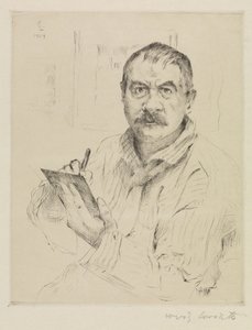 Selbstbildnis, radierend von Lovis Corinth