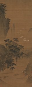 Herbstlandschaft mit Reihern und Enten