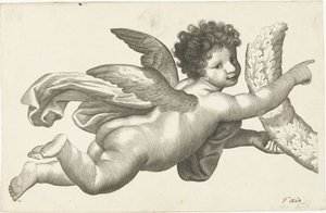 Schwebender Putto mit Kranz von Lubertus Teunis van Deth