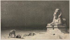 Die Rast auf der Flucht nach Ägypten recto, Skizze einer Sphinx verso, ca. 1879-80 von Luc Olivier Merson