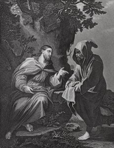 Christus wird versucht, Lukas, Kap. 4, V. 3-13 (Gravur) von Luca (after) Giordano