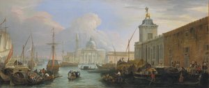 Das Bacino, Venedig, mit der Dogana und einem entfernten Blick auf die Isola di San Giorgio, ca. 1709 von Luca Carlevarijs