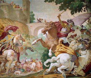 Leben des Antenor, Detail des Freskenzyklus von Luca Ferrari, Zentralhalle der Villa Selvatico, Battaglia Terme, Venetien, Italien