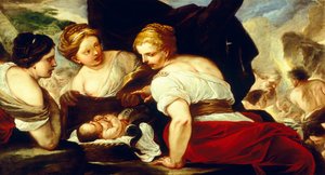 Töchter des Kekrops öffnen Korb mit Baby Erichthonios