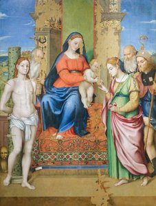 Mystische Hochzeit der Heiligen Katharina von Alexandria mit den Heiligen Sebastian und Hieronymus von Luca Longhi