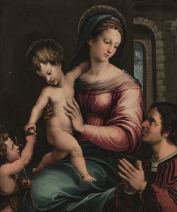 Die Madonna und das Kind mit dem kleinen Johannes dem Täufer und einem Stifter von Luca Penni