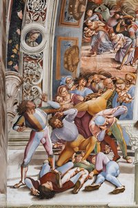 Das Innere, Kapelle Nova oder St. Brizio Kapelle, Nordwand: "Pandemonium", Detail von Luca Signorelli