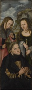 Der Kurfürst Friedrich der Weise von Sachsen (1463-1525) mit den Heiligen Ursula (links) und Genoveva (rechts) von Lucas Cranach d.Æ.