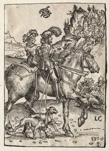 Ein Herr und eine Dame reiten zur Jagd
