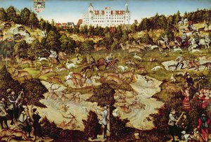Jagd zu Ehren von Kaiser Karl V. nahe Schloss Hartenfels, Torgau, 1544