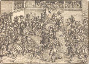 Das zweite Turnier mit dem Wandteppich von Samson und dem Löwen von Lucas Cranach the Elder