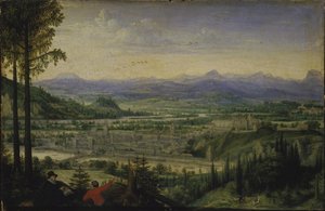 Ansicht von Linz mit Künstler im Vordergrund, 1593 von Lucas Valckenborch van