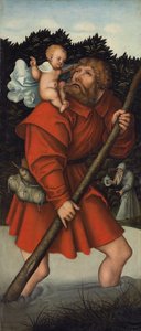 Der heilige Christophorus trägt das Christuskind; und Der Erzengel Michael hält die Waage der Gerechtigkeit
