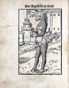 Der Bapstesel zu Rom, von Lucas Cranach dem Älteren (1472-1553). Holzschnitt