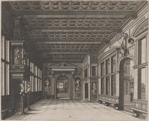 Innenraum mit Blick in ein zweites Zimmer mit Kamin von Lucas van Doetechum and Johannes