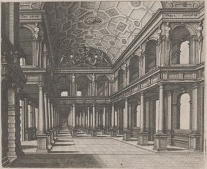 Blick in eine Halle mit toskanischen Säulen