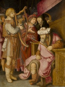 David spielt für Saul auf seiner Harfe von Lucas van Leyden