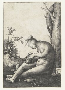 Nackte Frau mit Hund