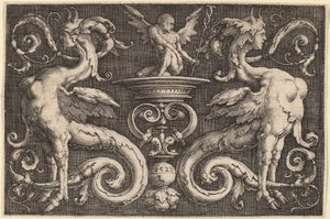 Ornament mit zwei Sphinxen und einem geflügelten Mann