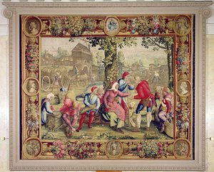 Bezahlung der Erntearbeiter, Gobelins-Werkstatt (Wandteppich) von Lucas van Leyden