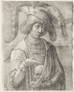 Porträt eines jungen Mannes mit einem Schädel, ca. 1519 von Lucas van Leyden