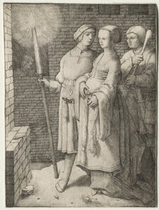 Der Mann mit der Fackel und eine Frau gefolgt von einem Narren von Lucas van Leyden