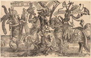 Die neun Helden: Arthur, Karl der Große, Gottfried von Bouillon, 1515-1517 von Lucas van Leyden