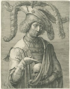 Junger Mann mit einem Schädel von Lucas van Leyden