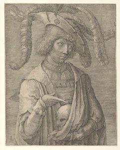 Junger Mann mit einem Totenschädel von Lucas van Leyden
