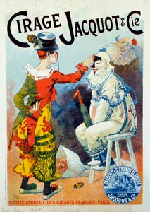 Werbung für Jacquot-Politur. Zwei Clowns schminken sich mit Politur. Zeichnung von Lucien Lefevre (1850-?). 1894 Paris. Arts Decoratifs - Werbung für Wachs Jacquot: Zwei Clowns schminken sich mit Schuhpolitur, von Lucien Lefevre von Lucien Lefevre