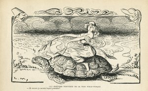 Illustration in Le Rire, 05/10/12 - Die verschlungenen Pfade des Friedens Italo-türkisch - Krieg, Türkei, Italien, Frieden - Schildkröte - Animation, Allegorie (Gravur) von Lucien Metivet