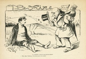 Illustration in Le Rire, 30/03/12 - Das Limoux-Palais-Bourbon-Rennen - Wahlen, Luftfahrt - Vedrines Jules (1881-1919) (Gravur) von Lucien Metivet