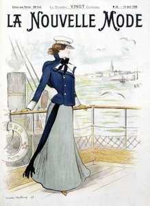 Segeln: Frau auf dem Deck eines Bootes - Zeichnung von L. Metivet, in „La Nouvelle Mode“