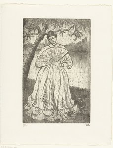 Frau mit Fächer von Lucien Pissarro