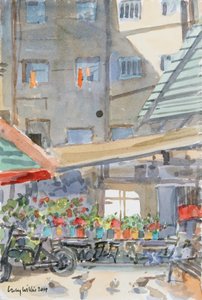 Orange Staubtücher trocknen, Mahane Yehuda, Jerusalem, 2019