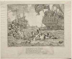 Die Personifikation von Amsterdam reitet in Neptuns Wagen von Ludolf Backhuysen