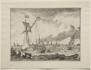 Ansicht von Amsterdam mit Schiffen im Vordergrund