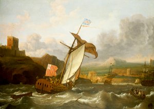 Eine englische Yacht segelt nach Plymouth, späte 17. Jahrhundert von Ludolf Bakhuizen