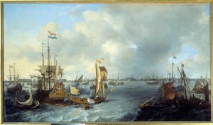 Ansicht des Amsterdamer Hafens vom Ij. Gemälde von Ludolf Backhuyzen (1631-1708) 1666